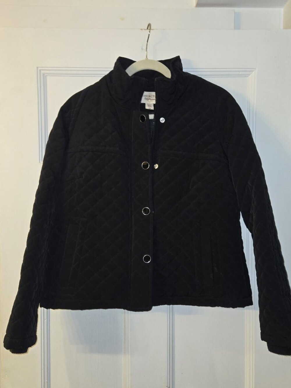 Covington Outerwear Quilted Black Zip/Snap Stand Collar Jacket Womens M